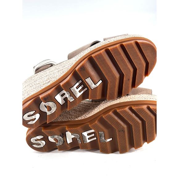 Sorel Joanie II Leather Wedge Sandals 11 Tan Suede Espadrilles Tie Travel Resort - Picture 5 of 9